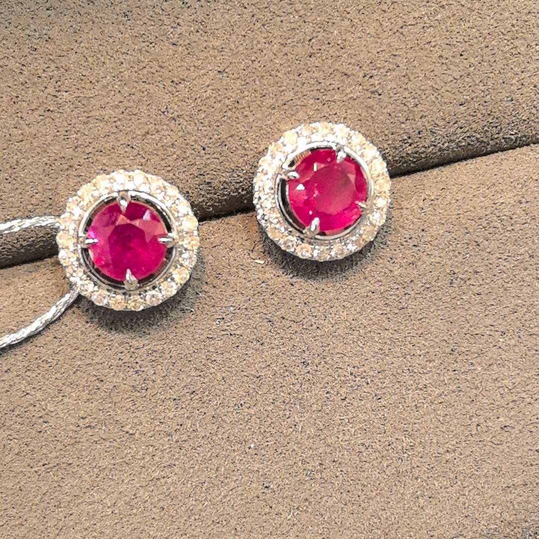 14k Gold 1.28 Ctw Natural Ruby & Diamond Earrings - 3