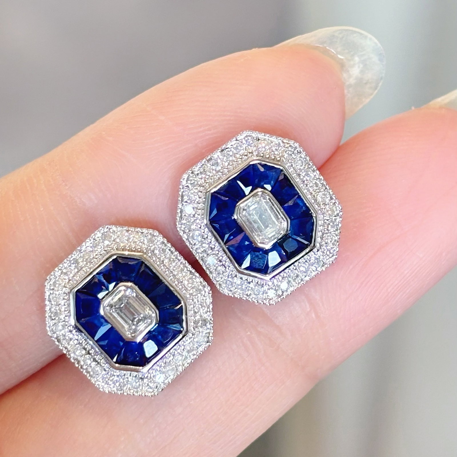 14k Gold 2.35 Ctw Natural Sapphire & Diamond Earrings - 2