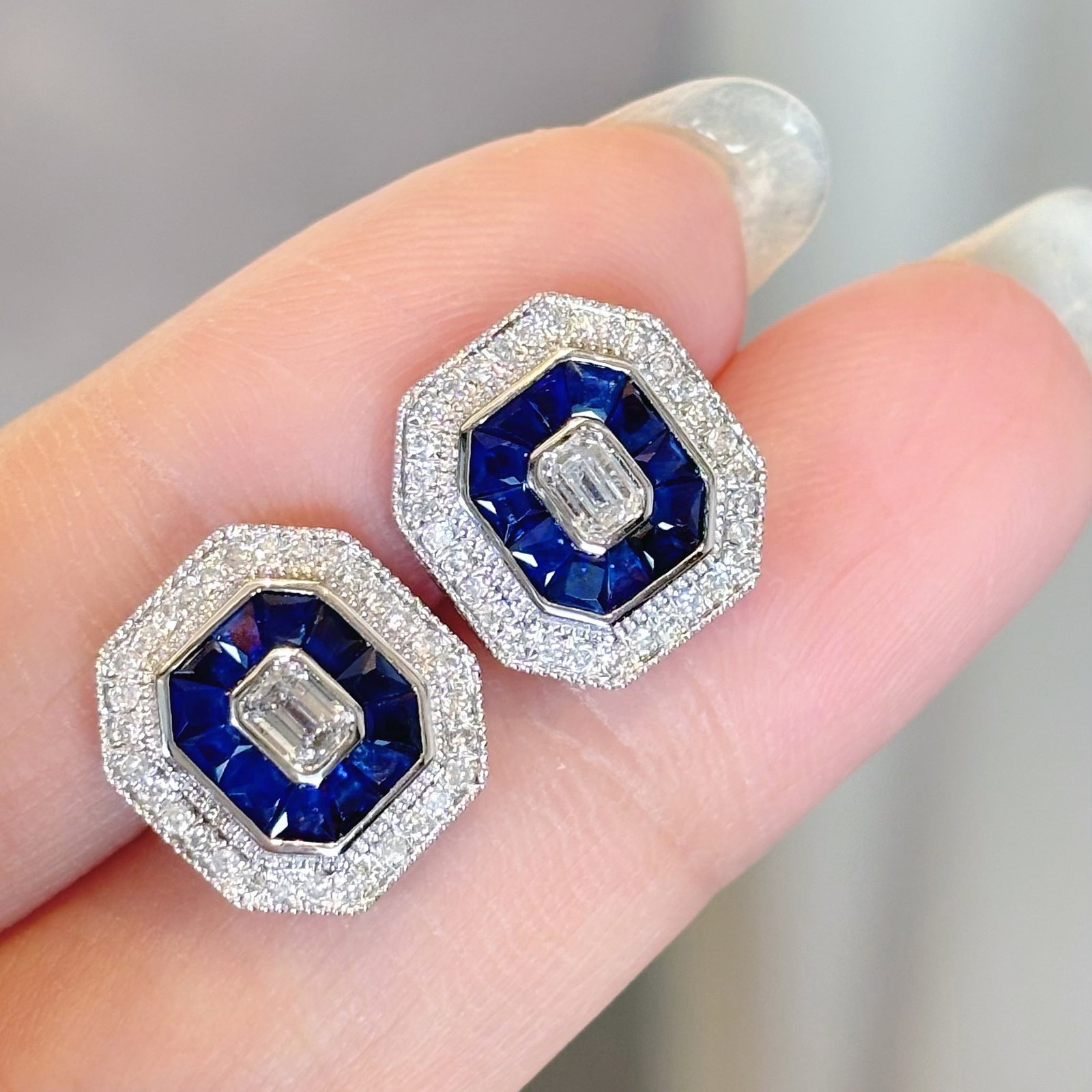 14k Gold 2.35 Ctw Natural Sapphire & Diamond Earrings - 4