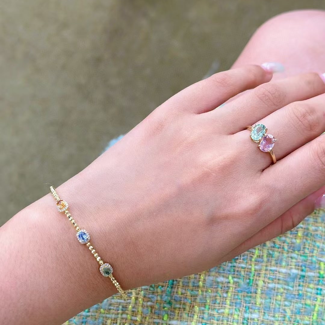 14k Gold 0.90 Ctw Natural Sapphire & Diamond Bangle - 3