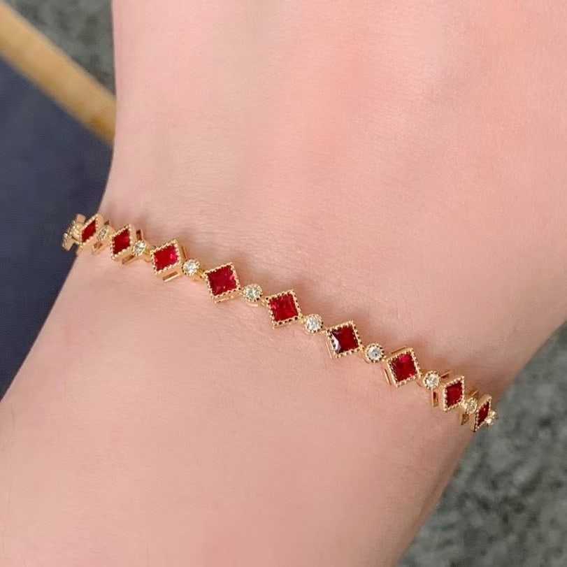 14k Gold 1.17 Ctw Natural Ruby & Diamond Bracelet - 2