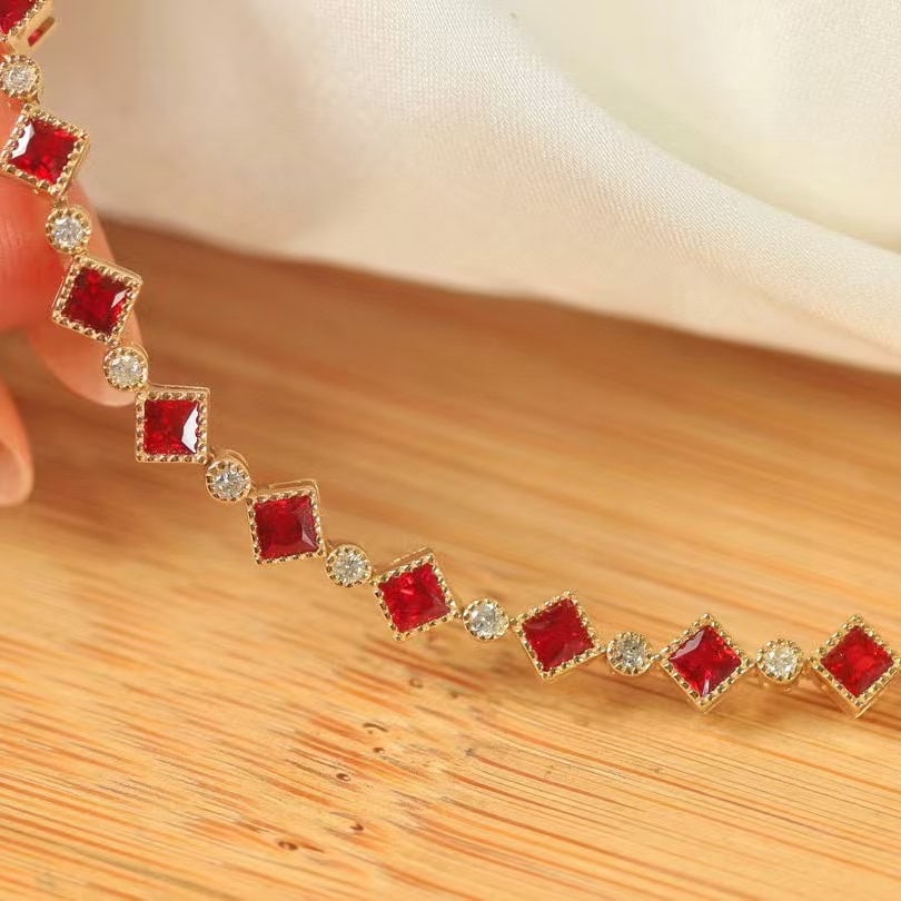 14k Gold 1.17 Ctw Natural Ruby & Diamond Bracelet - 3