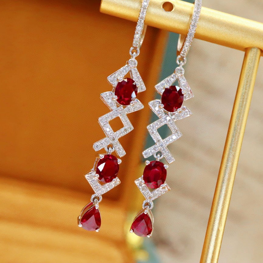 14k Gold 2.70 Ctw Natural Ruby & Diamond Earrings - 3
