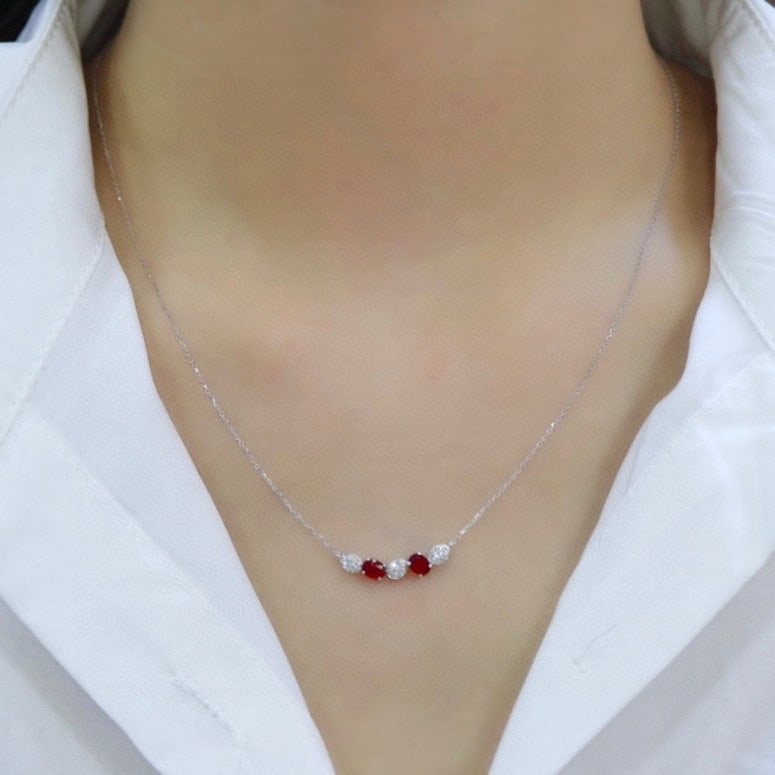 14k Gold 0.94 Ctw Natural Ruby & Diamond Necklace - 4