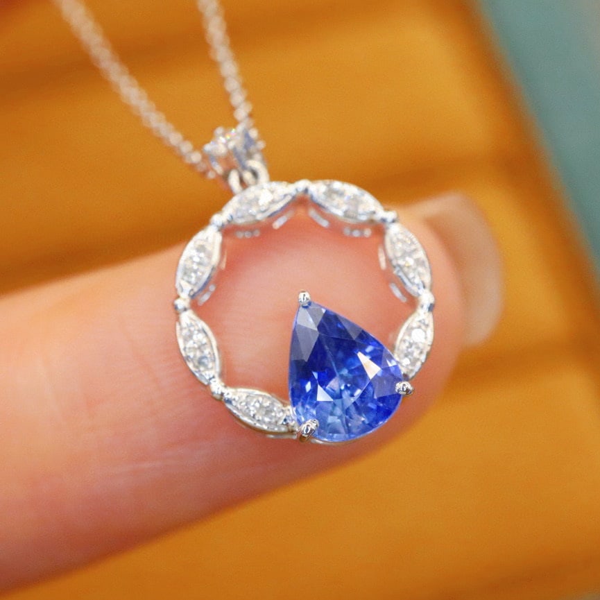 14k Gold 0.88 Ctw Natural Sapphire & Diamond Necklace - 2