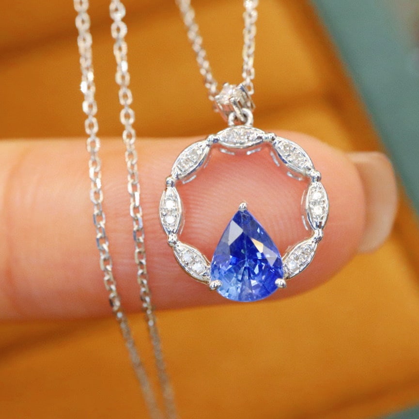14k Gold 0.88 Ctw Natural Sapphire & Diamond Necklace - 3