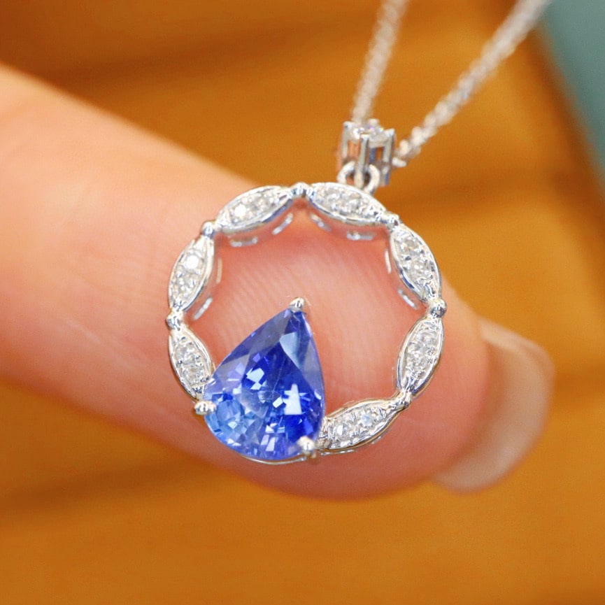 14k Gold 0.88 Ctw Natural Sapphire & Diamond Necklace - 4