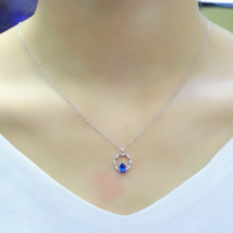 14k Gold 0.88 Ctw Natural Sapphire & Diamond Necklace - 6