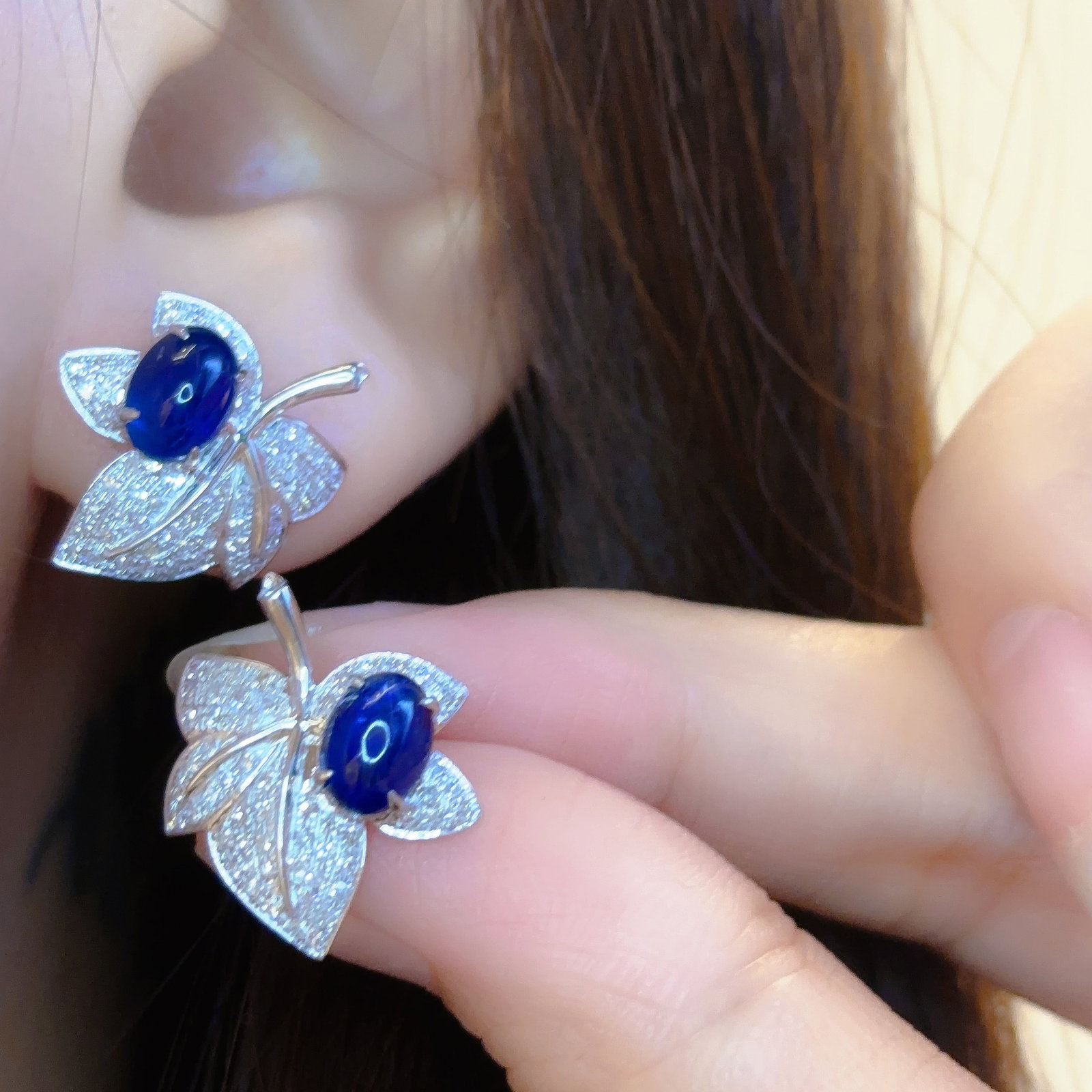 14k Gold 2.2 Ct Natural Sapphire & Diamond Earrings - 3