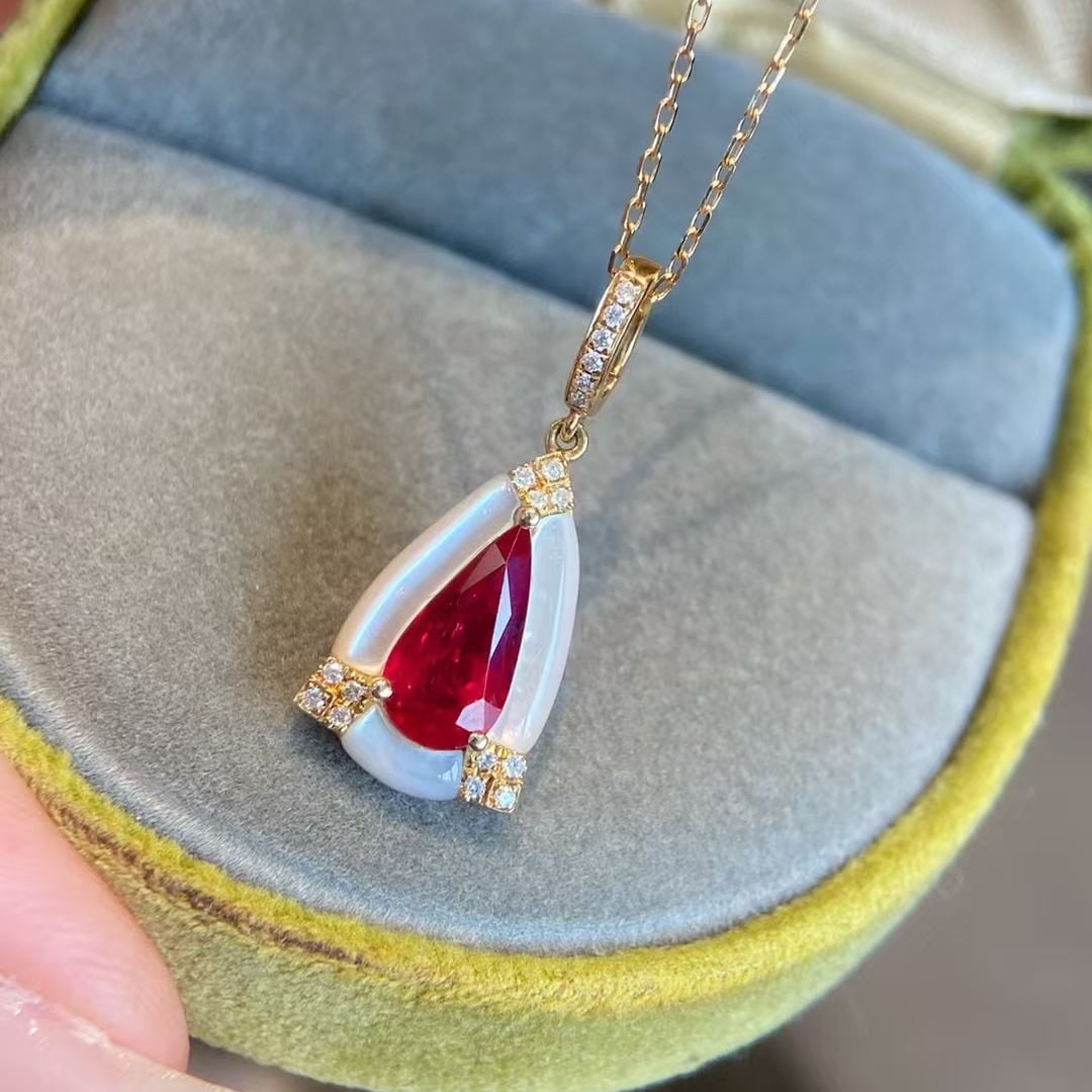 14k Gold 1.21 Ct Natural Ruby & Diamond Pendant( Without Chain ) - 2