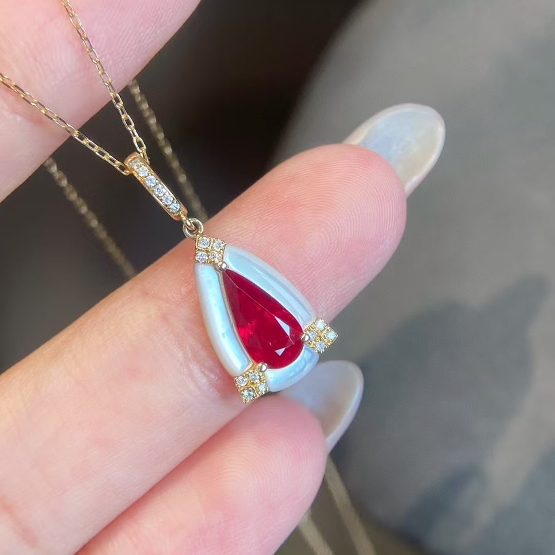 14k Gold 1.21 Ct Natural Ruby & Diamond Pendant( Without Chain ) - 3
