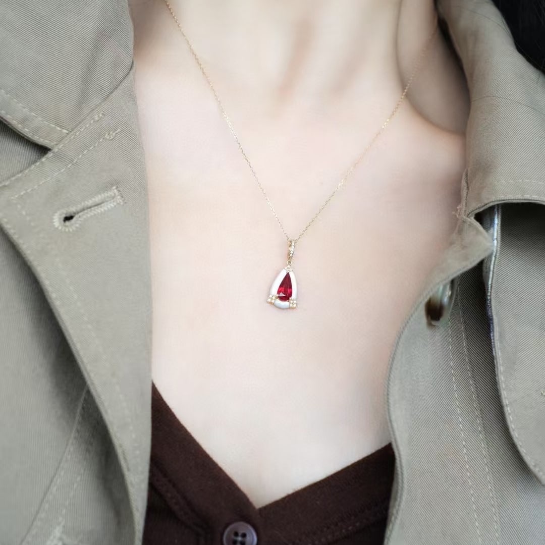 14k Gold 1.21 Ct Natural Ruby & Diamond Pendant( Without Chain ) - 4