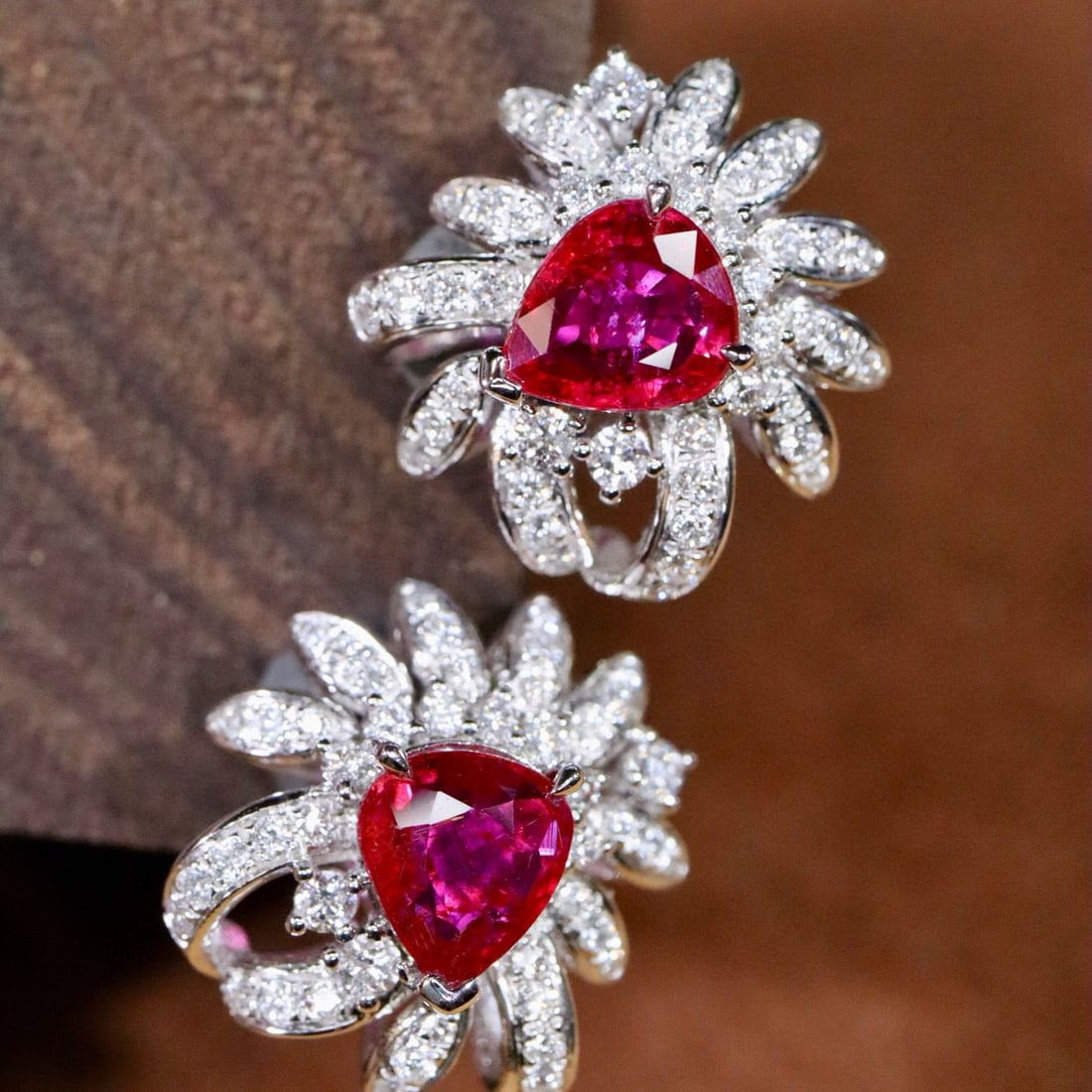 14k Gold 2.66 Ctw Natural Ruby & Diamond Earrings - 2