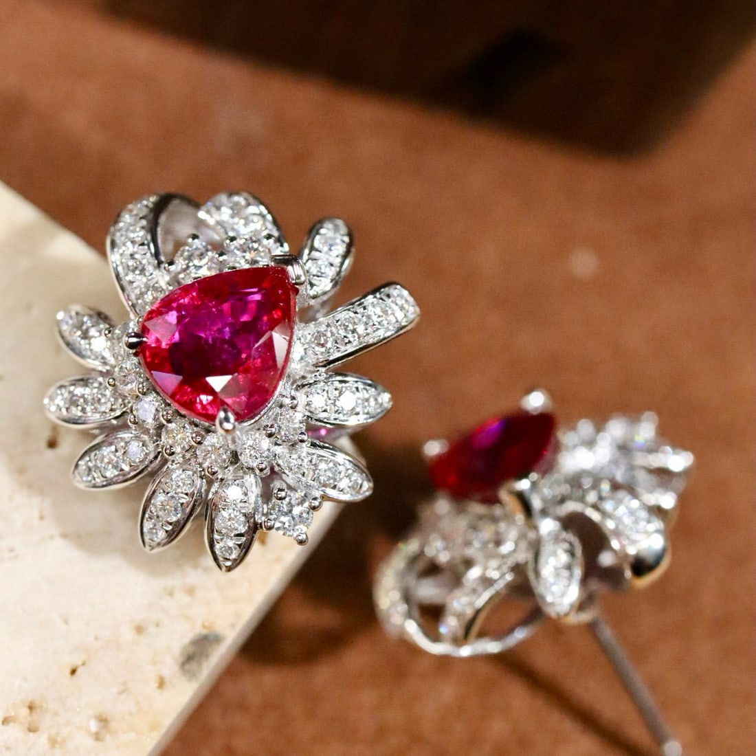 14k Gold 2.66 Ctw Natural Ruby & Diamond Earrings - 3