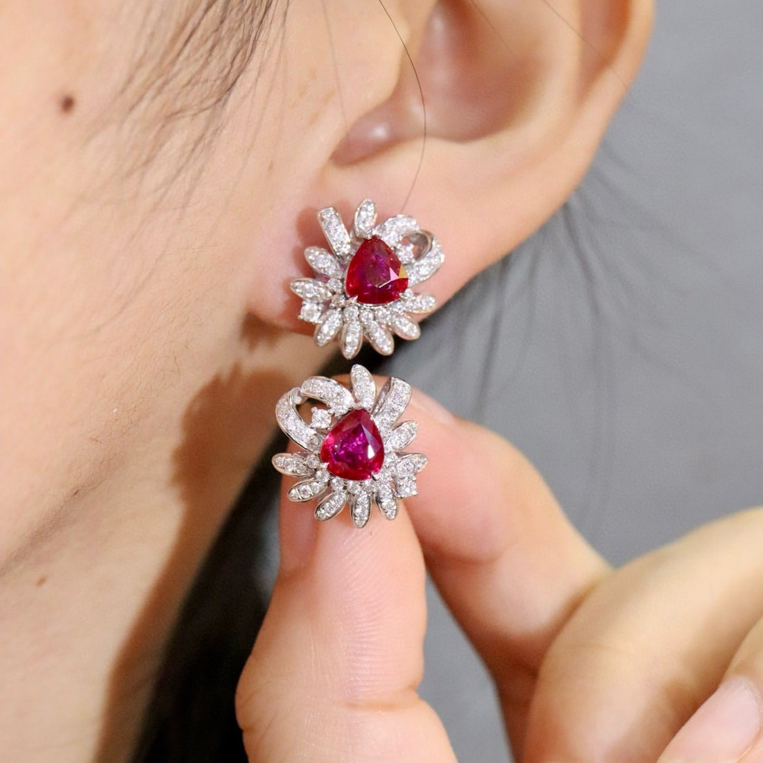 14k Gold 2.66 Ctw Natural Ruby & Diamond Earrings - 4