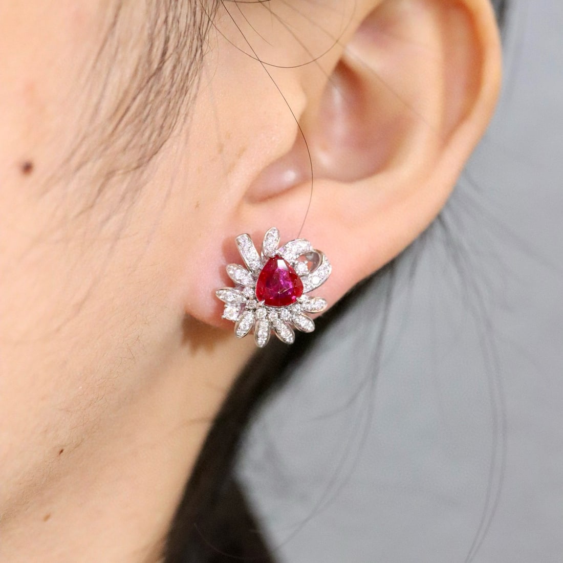 14k Gold 2.66 Ctw Natural Ruby & Diamond Earrings - 5