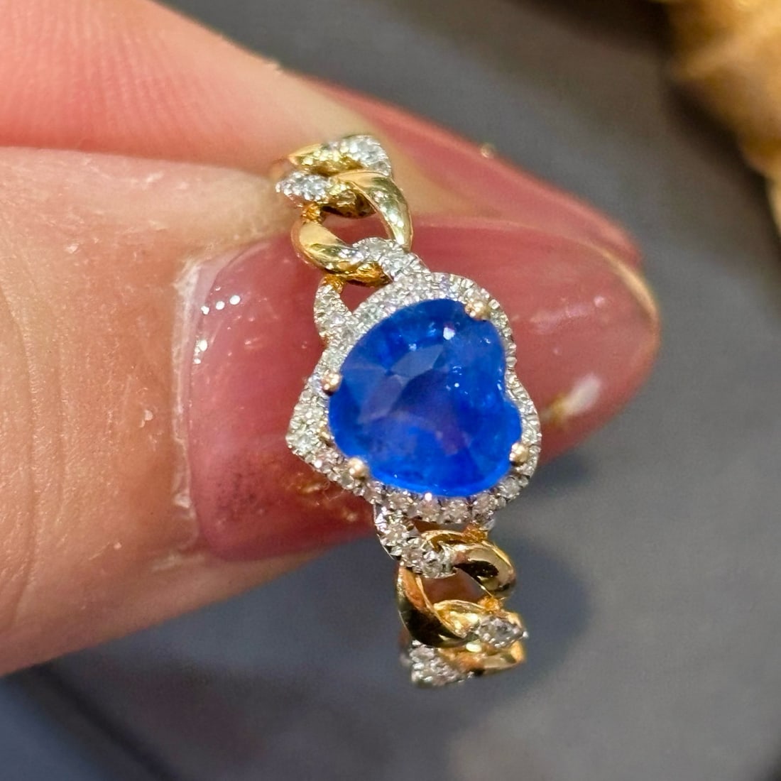 14k Gold 1.06 Ct Natural Sapphire & Diamond Ring - 2