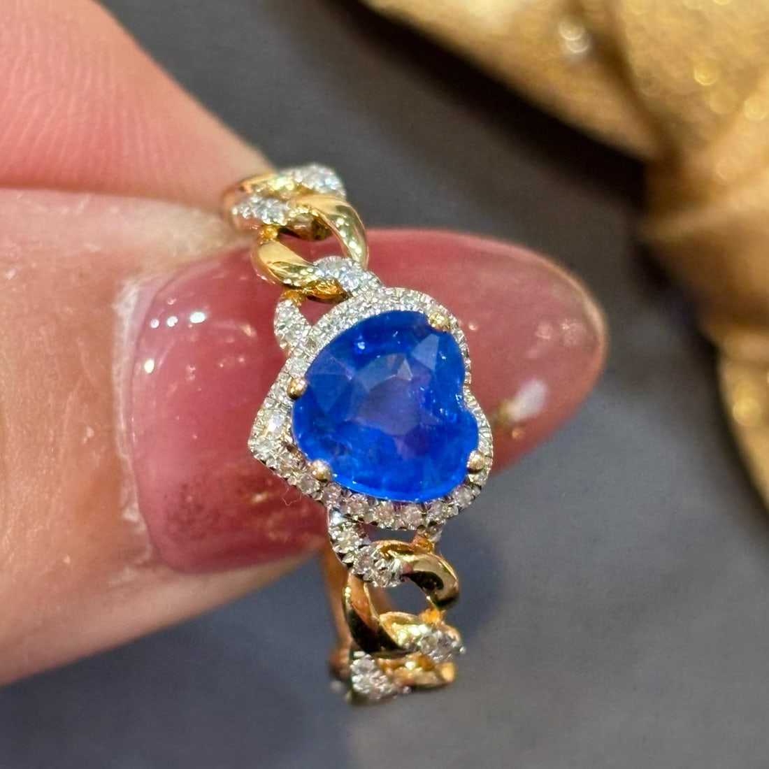 14k Gold 1.06 Ct Natural Sapphire & Diamond Ring - 4