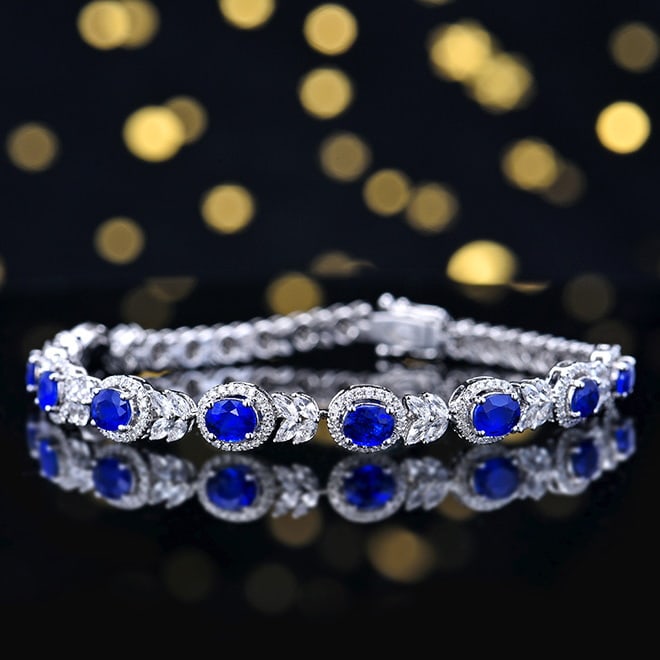 14k Gold 4.36 Ctw Natural Sapphire & Diamond Bracelet - 2