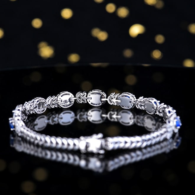 14k Gold 4.36 Ctw Natural Sapphire & Diamond Bracelet - 3