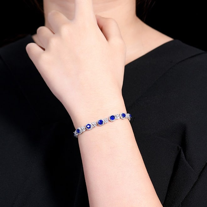 14k Gold 4.36 Ctw Natural Sapphire & Diamond Bracelet - 4