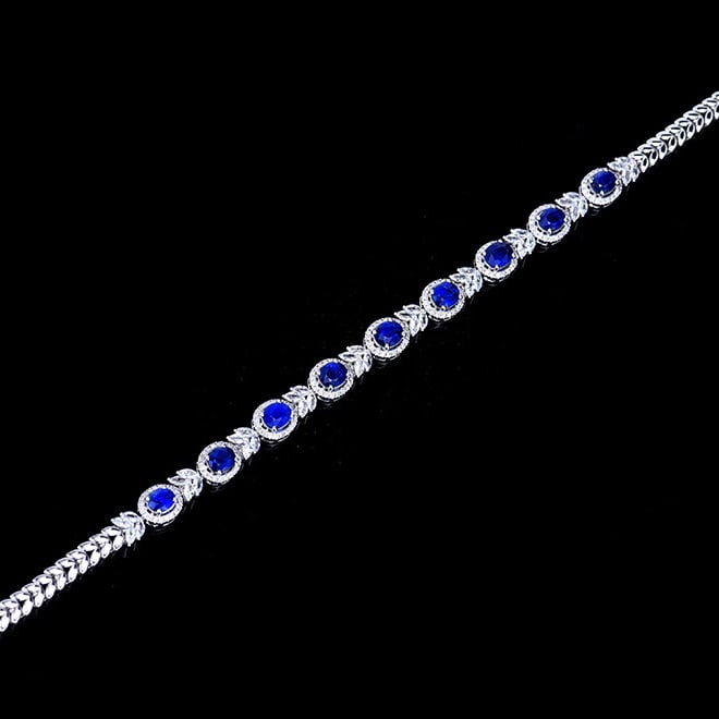 14k Gold 4.36 Ctw Natural Sapphire & Diamond Bracelet - 5