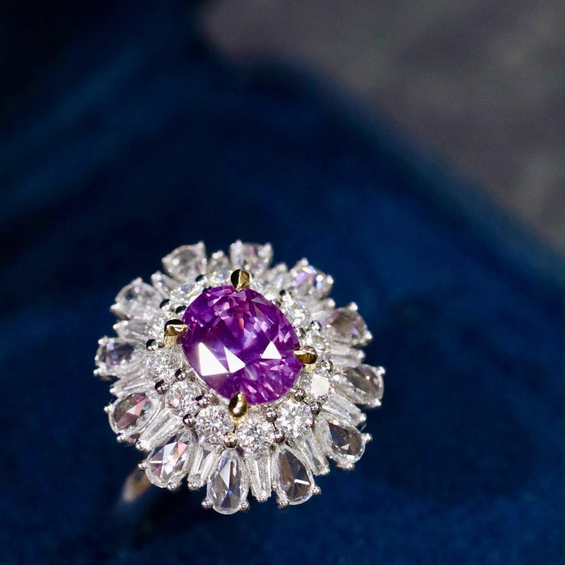 14k Gold 3.47 Ctw Natural Sapphire & Diamond Ring: Ref:230990346 // gold content:14k gold // ring size:7. 25us // // main gemstone:sapphire // shape:oval // carat weight:2. 06ct // color:purple // treatment:natural // // adjacent gemstone 2 : diamond
