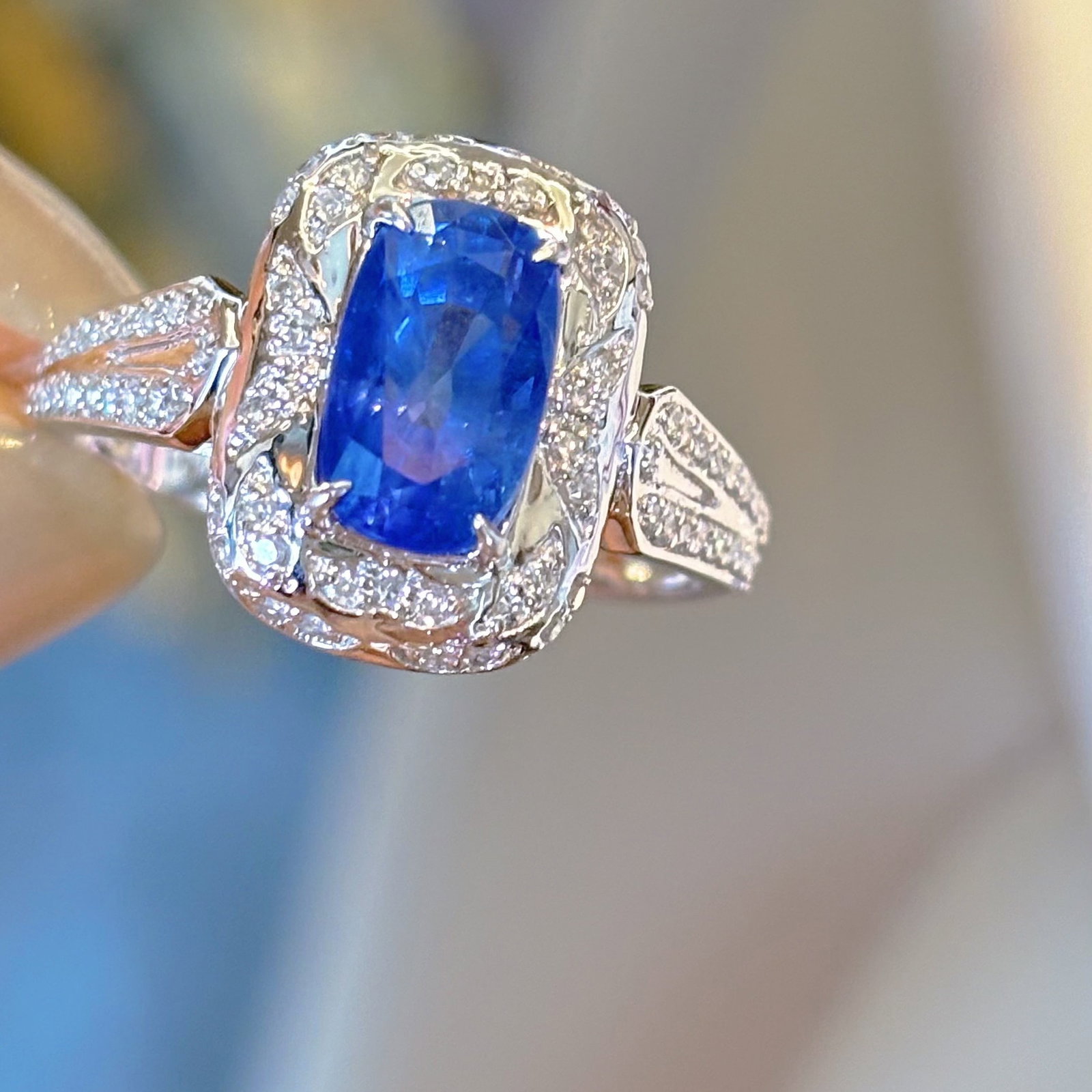 14k Gold 2.06 Ct Natural Sapphire & Diamond Ring - 2