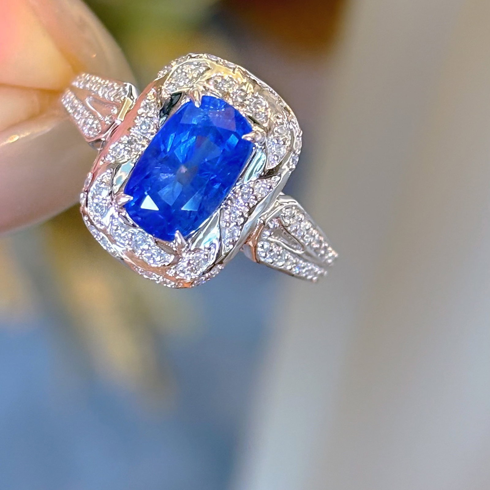 14k Gold 2.06 Ct Natural Sapphire & Diamond Ring - 4