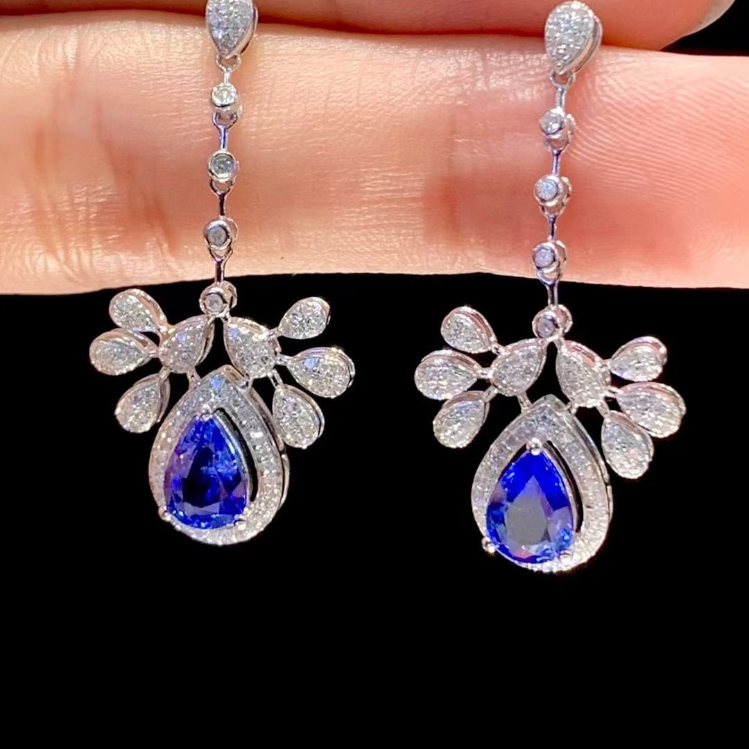 14k Gold 1.75 Ct Natural Sapphire & Diamond Earrings - 3