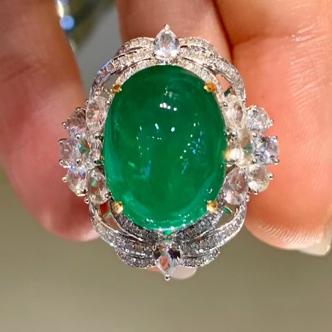 14k Gold 9 Ct Vivid Green Natural Emerald & Diamond & Sapphire Ring/pendant( Without Chain ): Ref:230990350 // gold content:14k gold // ring size:7. 25us // // main gemstone:emerald // shape:oval // carat weight:9ct // color:vivid green // treatment:natural // // adjacent gemstone 2 : diamond