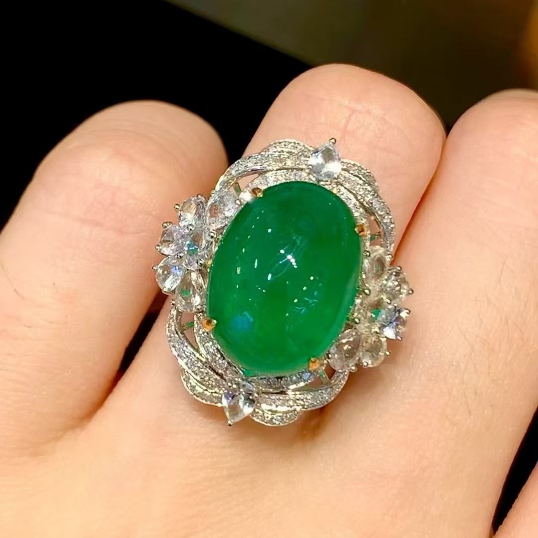 14k Gold 9 Ct Vivid Green Natural Emerald & Diamond & Sapphire Ring/pendant( Without Chain ) - 4