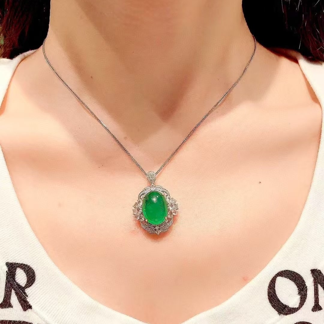 14k Gold 9 Ct Vivid Green Natural Emerald & Diamond & Sapphire Ring/pendant( Without Chain ) - 5