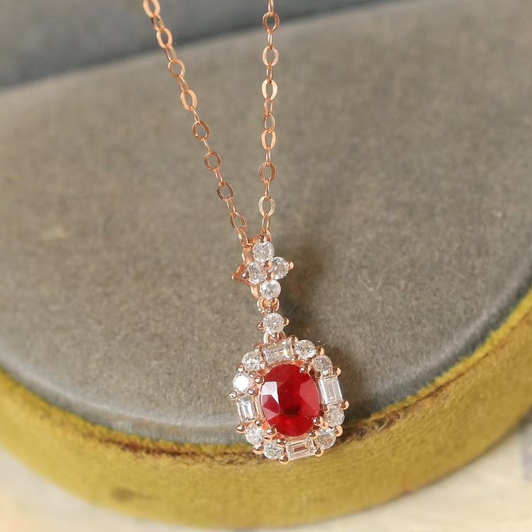 14k Gold 0.8 Ctw Natural Ruby & Diamond Pendant( Without Chain ) - 2