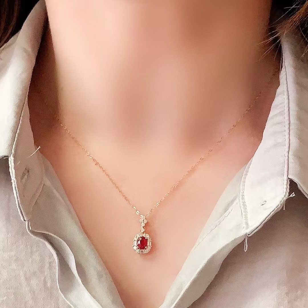 14k Gold 0.8 Ctw Natural Ruby & Diamond Pendant( Without Chain ) - 3