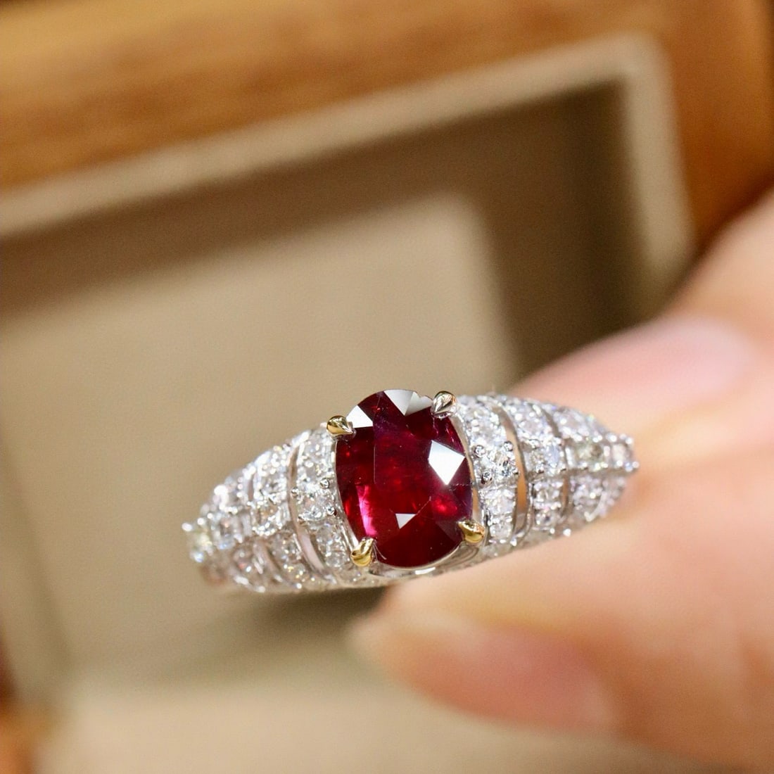 14k Gold 1.18 Ctw Natural Ruby & Diamond Ring: Ref:230990360 // gold content:14k gold // ring size:7. 25us // // main gemstone:ruby // shape:oval // carat weight:0. 89ct // color:red // treatment:natural // // adjacent gemstone 2 : diamond //