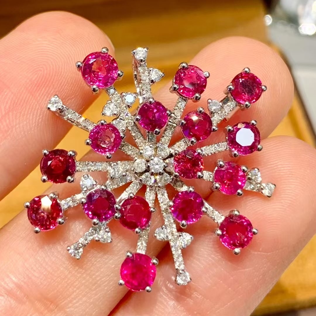 14k Gold 4 Ct Natural Ruby & Diamond Brooch/pendant( Without Chain ) - 2