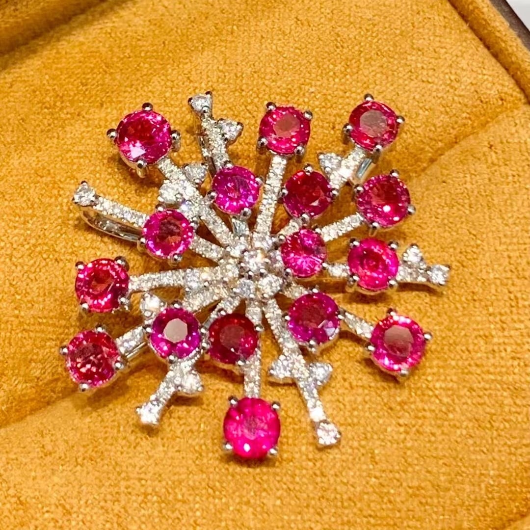 14k Gold 4 Ct Natural Ruby & Diamond Brooch/pendant( Without Chain ) - 3
