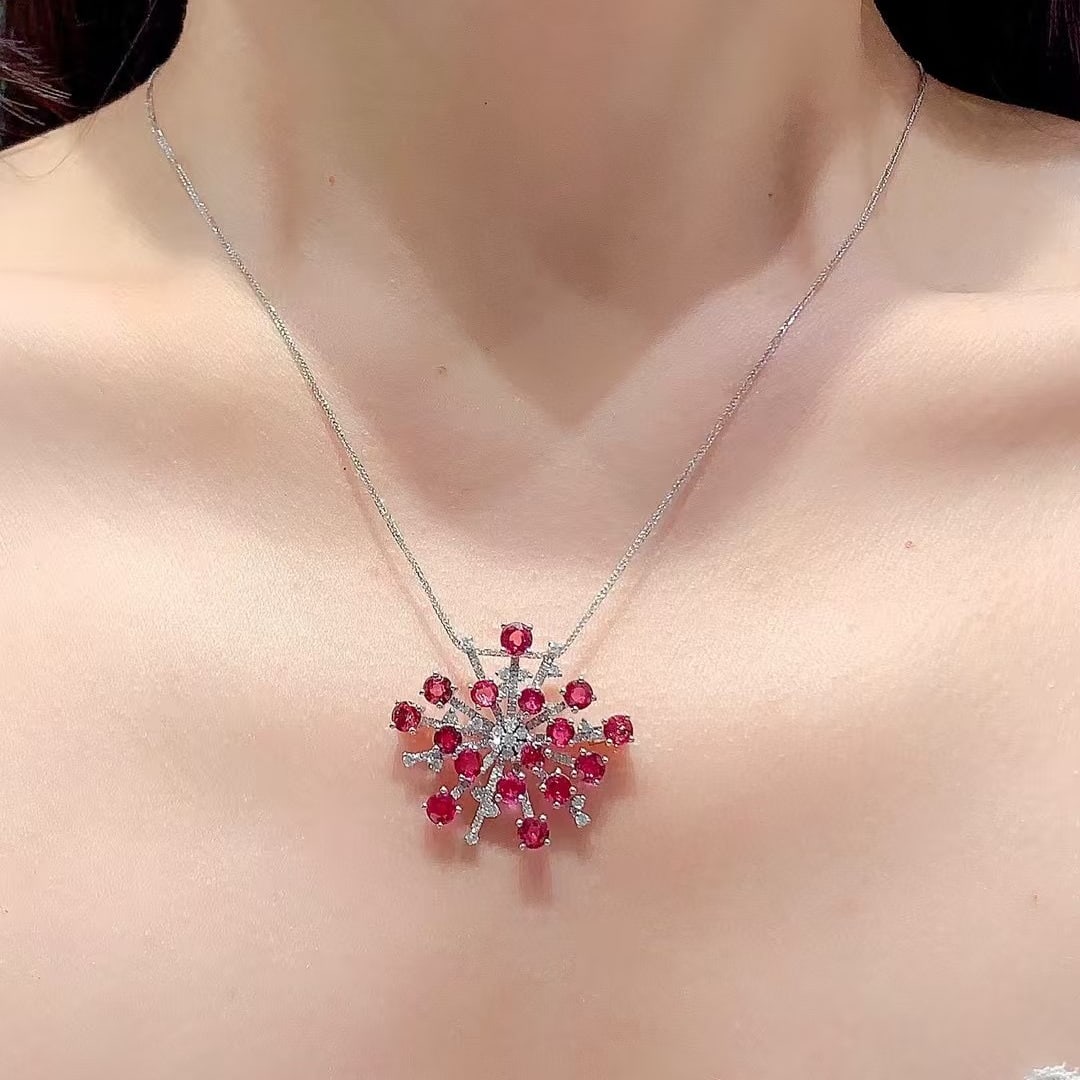 14k Gold 4 Ct Natural Ruby & Diamond Brooch/pendant( Without Chain ) - 5
