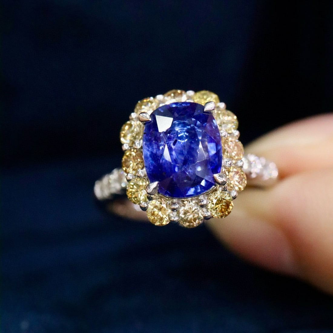 14k Gold 3.37 Ctw Natural Sapphire & Diamond Ring/pendant( Without Chain ): Ref:230990363 // gold content:14k gold // ring size:7. 25us // // main gemstone:sapphire // shape:cushion // carat weight:2. 8ct // color:blue // treatment:natural // // adjacent gemstone 2 : diamond