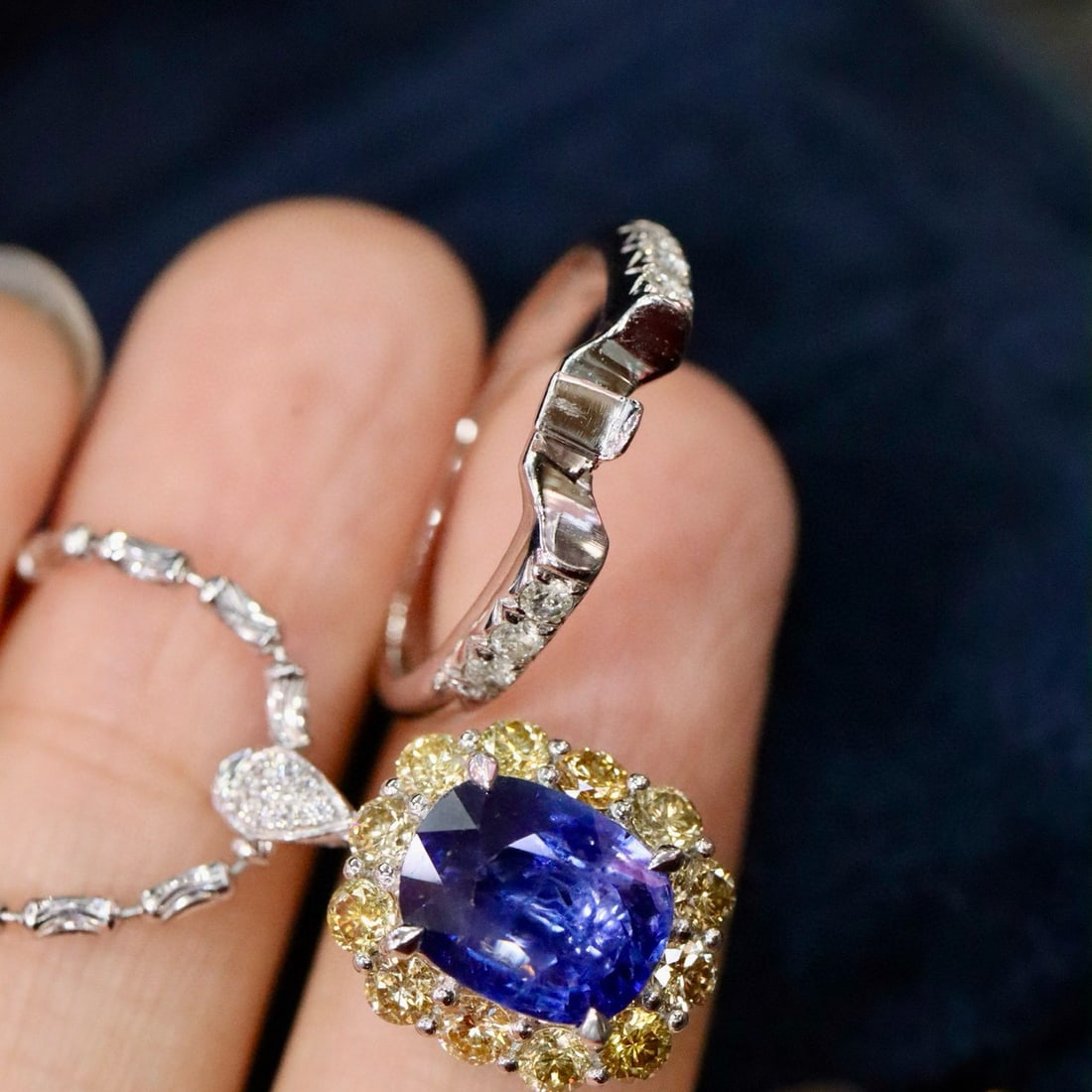 14k Gold 3.37 Ctw Natural Sapphire & Diamond Ring/pendant( Without Chain ) - 4