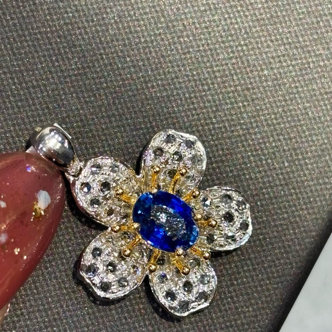 14k Gold 1 Ct Natural Sapphire & Sapphire Pendant( Without Chain ) - 2