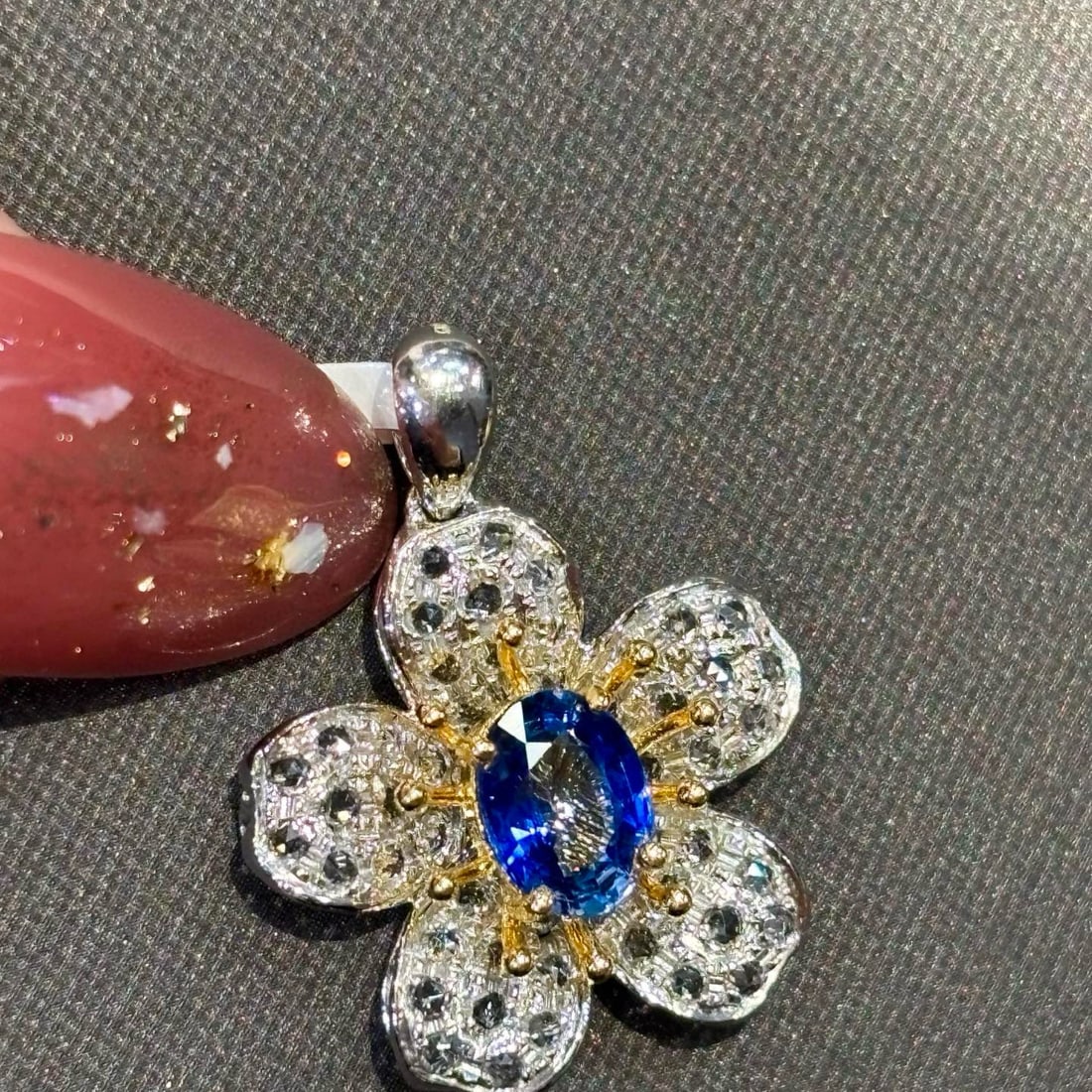 14k Gold 1 Ct Natural Sapphire & Sapphire Pendant( Without Chain ) - 3
