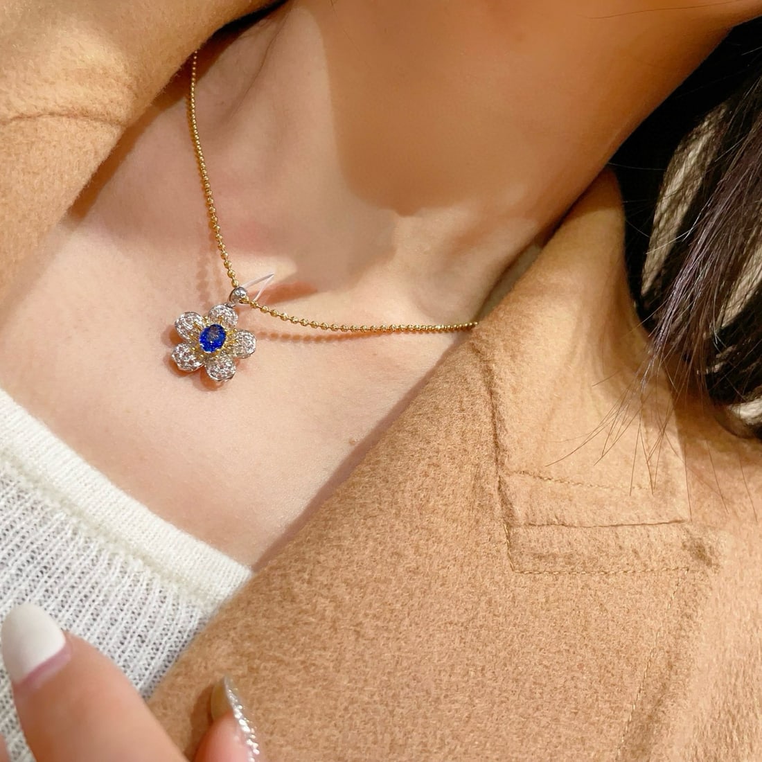 14k Gold 1 Ct Natural Sapphire & Sapphire Pendant( Without Chain ) - 5