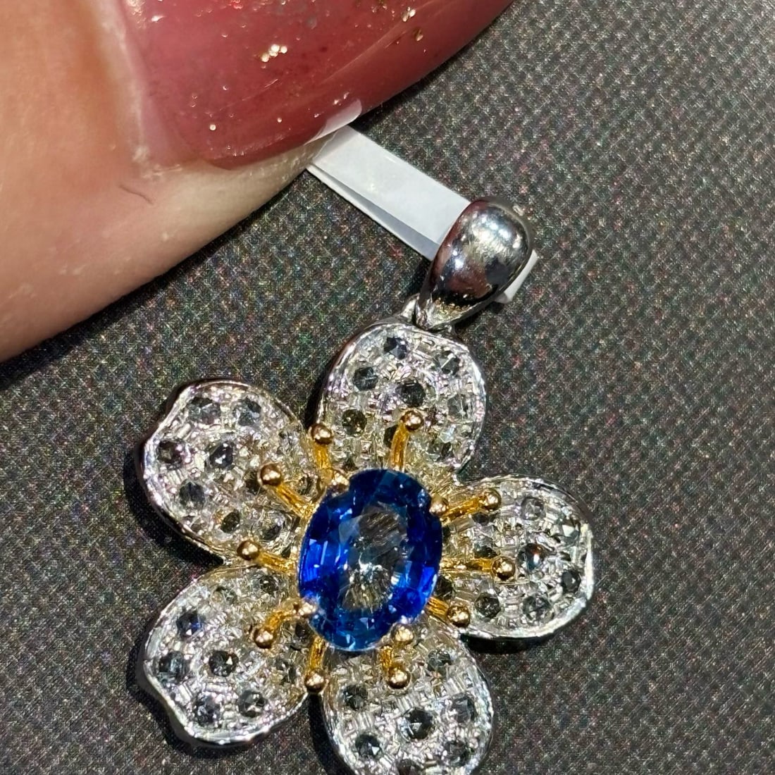 14k Gold 1 Ct Natural Sapphire & Sapphire Pendant( Without Chain ) - 7