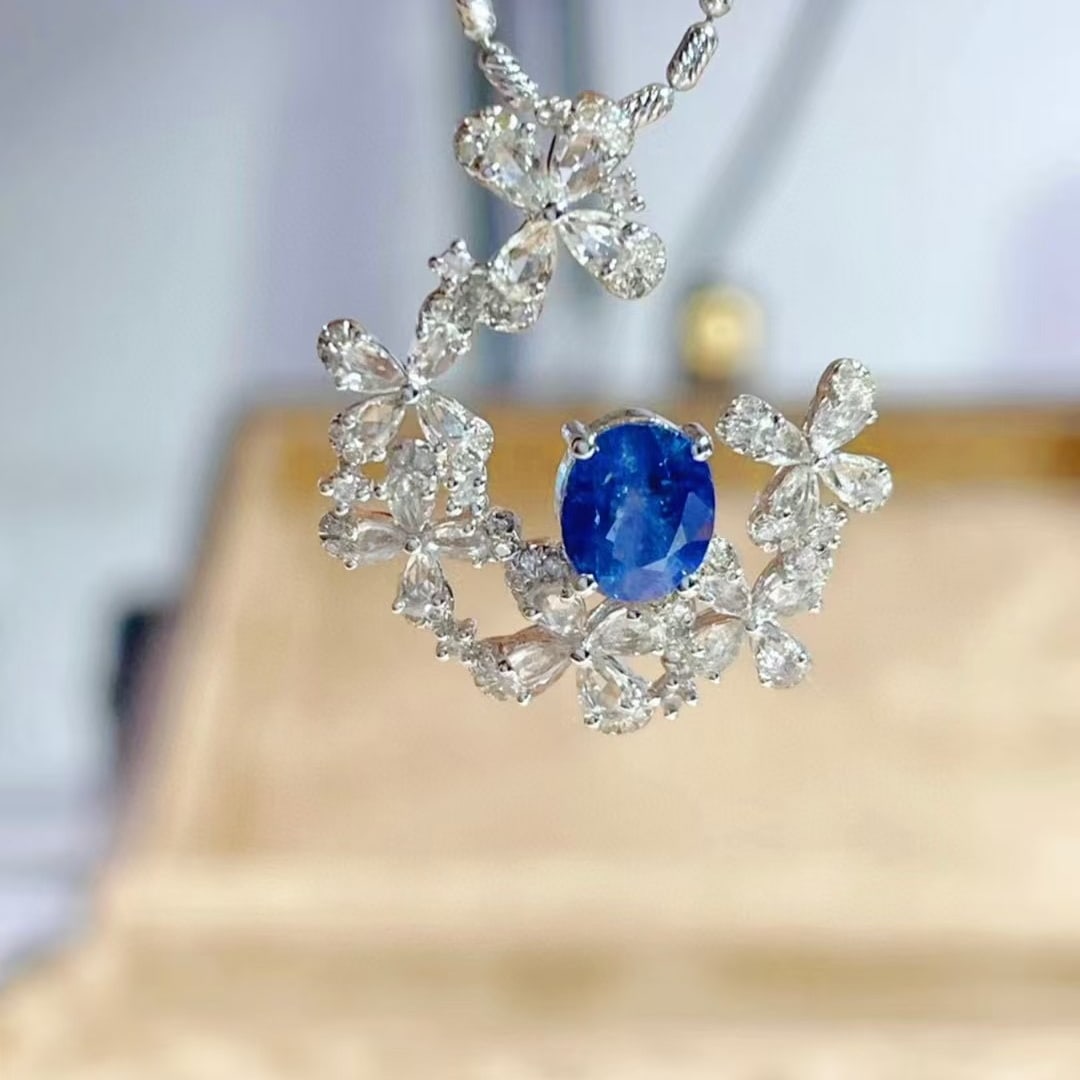 14k Gold 1.1 Ct Natural Sapphire & Diamond Pendant( Without Chain ) - 3