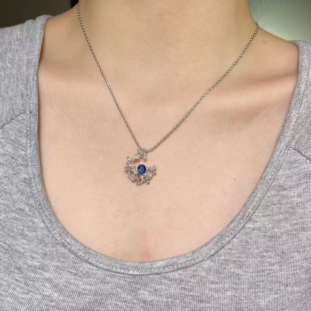 14k Gold 1.1 Ct Natural Sapphire & Diamond Pendant( Without Chain ) - 4