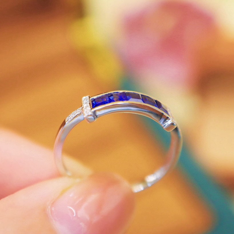 14k Gold 0.76 Ctw Natural Sapphire & Diamond Ring - 4