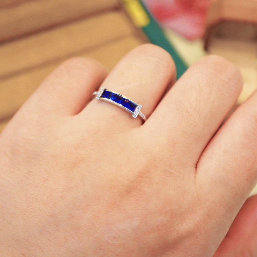14k Gold 0.76 Ctw Natural Sapphire & Diamond Ring - 6