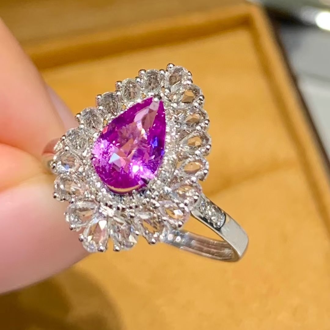 14k Gold 1.01 Ct Natural Sapphire & Diamond & Sapphire Ring - 3